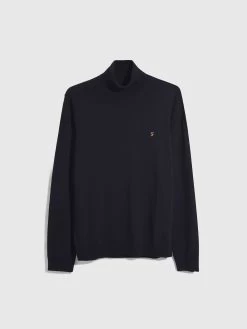Farah Gosforth Slim Fit Roll Neck Jumper In Black
