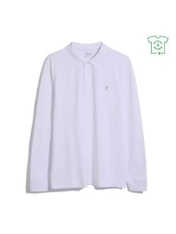 Farah Blanes Organic Cotton Long Sleeve Polo Shirt In White -Farah F4KFD034104