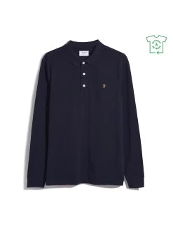 Farah Blanes Organic Cotton Long Sleeve Polo Shirt In True Navy -Farah F4KFD034412