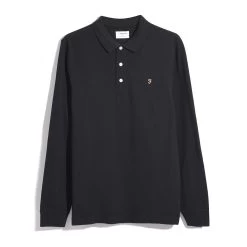 Farah Blanes Organic Cotton Long Sleeve Polo Shirt In Black -Farah F4KFD034 010