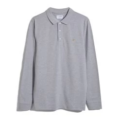 Farah Blanes Organic Cotton Long Sleeve Polo Shirt In Grey Marl -Farah F4KFD034 043 1
