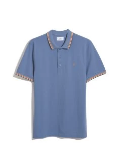 Farah Alvin Organic Cotton Tipped Collar Short Sleeve Polo Shirt In Sheaf Blue -Farah F4KMD047486