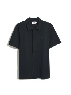 Farah Denny Button-Through Waffle Polo Shirt In True Navy -Farah F4KSE041412