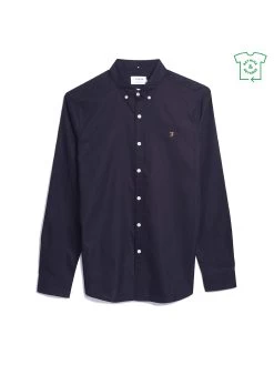 Farah Brewer Slim Fit Organic Cotton Oxford Shirt In Navy -Farah F4WSB060454