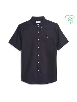 Farah Brewer Slim Fit Short Sleeve Organic Cotton Oxford Shirt In Navy -Farah F4WSB061454