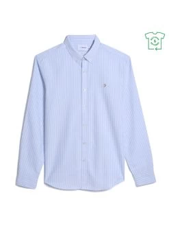 Farah Brewer Slim Fit Stripe Organic Cotton Oxford Shirt In Sky Blue -Farah F4WSB070468