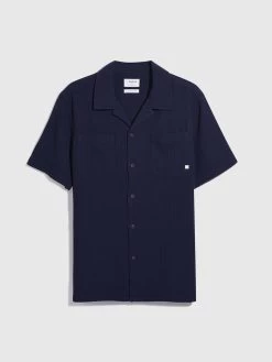Farah Fitzgerald Relaxed Fit Short Sleeve Texture Shirt In True Navy -Farah F4WSD040 412