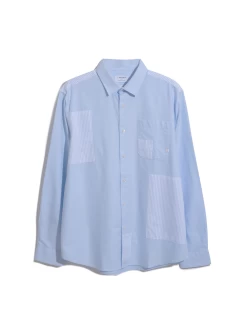 Farah Brewer Patchwork Relaxed Fit Organic Cotton Long Sleeve Shirt In Sky Blue -Farah Untitleddesign 12