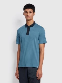 Farah Gardiner Regular Fit Ribbed Polo Shirt In Saxe