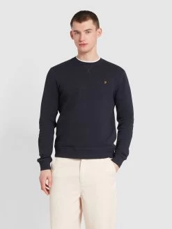 Farah Tim Organic Cotton Crew Neck Sweatshirt In True Navy