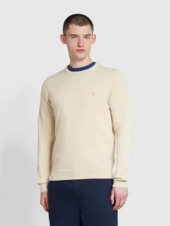 Farah Mullen Cotton Crew Neck Jumper In Fog