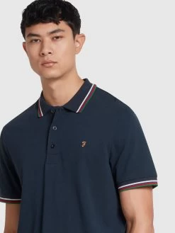 Farah Alvin Organic Cotton Tipped Collar Short Sleeve Polo Shirt In True Navy -Farah b6n68xv4bqkoxne8mvi4