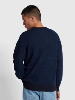 Farah Roma Archive Textured Knit Crew Neck Sweater In True Navy -Farah bbkdwea7iovkzuza19tg