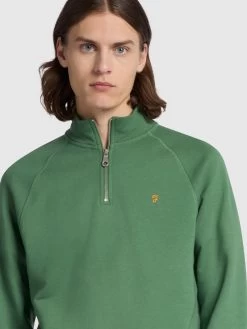 Farah Jim Slim Fit Organic Cotton Quarter Zip Sweatshirt In Wreath Green -Farah bcx7wikrmgvkkyr0gxnv