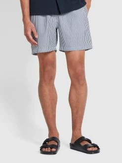 Farah Colbert Seersucker Stripe Swim Shorts In True Navy