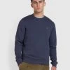 Farah Tim Organic Cotton Crew Neck Sweatshirt In Liquorice Blue -Farah cf36tacavnb1jss1em7z