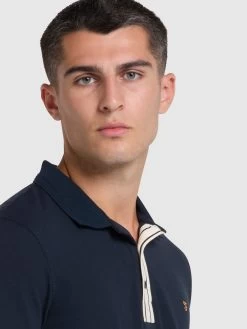Farah Drexler Organic Cotton Long Sleeve Polo Shirt In True Navy -Farah ci9nwuf6v0rbvdswp8kc