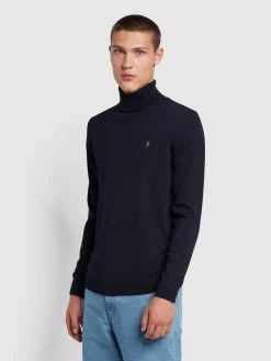 Farah Gosforth Slim Fit Roll Neck Jumper In True Navy