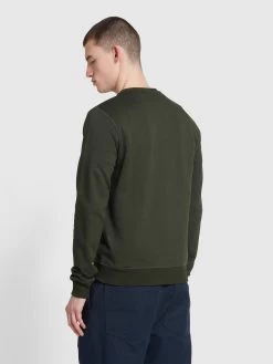 Farah Tim Organic Cotton Crew Neck Sweatshirt In Evergreen -Farah cr4d2kkcw07su9rogksp