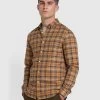 Farah Brewer Check Slim Fit Organic Cotton Long Sleeve Shirt In Dark Chestnut
