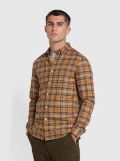 Farah Brewer Check Slim Fit Organic Cotton Long Sleeve Shirt In Dark Chestnut
