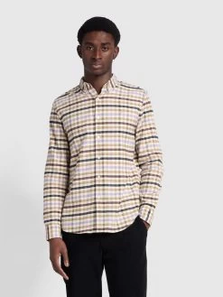 Farah Chambers Casual Fit Long Sleeve Check Shirt In Cream