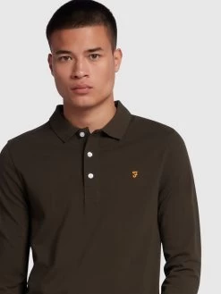 Farah Blanes Organic Cotton Long Sleeve Polo Shirt In Evergreen -Farah d9komnbaxeuthpim5dck