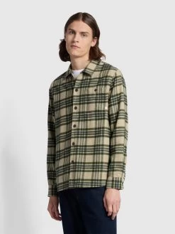 Farah Torino Casual Fit Long Sleeve Check Overhirt In Smoky Brown Marl