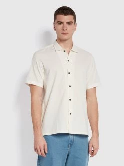 Farah Rincon Relaxed Fit Short Sleeve Revere Overshirt In Ecru