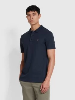 Farah Forster Textured Polo Shirt In Indigo