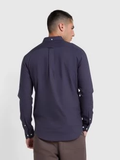 Farah Brewer Slim Fit Organic Cotton Long Sleeve Shirt In Liquorice Blue -Farah dsrvpclhtc8xdpzsafzu