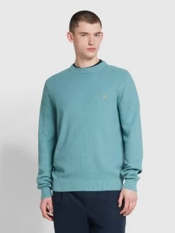 Farah Edwards Crew Neck Jumper In Brook Blue