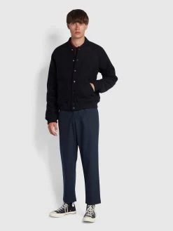 Farah Hawtin Relaxed Fit Hopsack Cropped Trousers In True Navy