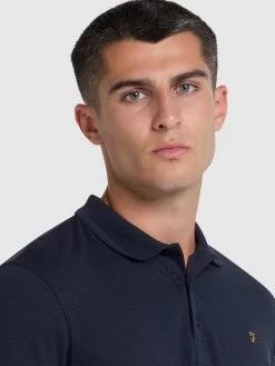 Farah Volo Organic Cotton Textured Polo Shirt In True Navy -Farah dwrvbojjysknetjrh8ub