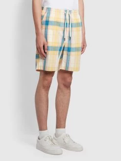 Farah Trehurst Regular Fit Organic Cotton Twill Check Shorts In Yellow