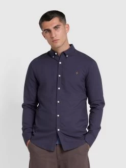 Farah Brewer Slim Fit Organic Cotton Long Sleeve Shirt In Liquorice Blue