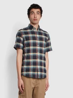 Farah Cashell Casual Fit Short Sleeve Organic Cotton Shirt In True Navy