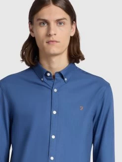 Farah Brewer Slim Fit Organic Cotton Oxford Shirt In Steel Blue -Farah elxp3ypdjwe8yzv6oyin