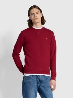 Farah Tim Slim Fit Crew Neck Sweatshirt In Warm Red