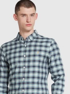 Farah Fraser Slim Fit Check Long Sleeve Shirt In Brook Blue -Farah f1lrrkaxzbj2xqgalkem