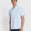 Farah Brewer Stripe Short Sleeve Shirt In Sky Blue -Farah f4ag98bjnj1etubbsghn