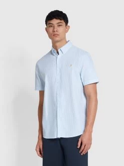 Farah Brewer Stripe Short Sleeve Shirt In Sky Blue