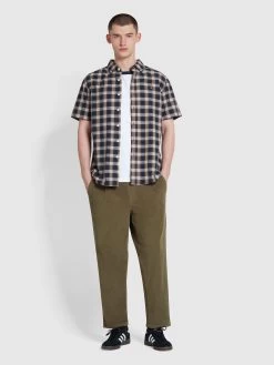 Farah Greenport Tapered Fit Trousers In Olive Green