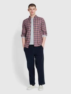 Farah Greenport Tapered Fit Trousers In True Navy