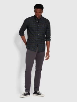 Farah Drake Skinny Fit Cotton Twill Trousers In Charcoal