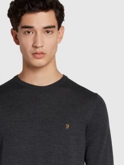Farah Mullen Slim Fit Merino Wool Crew Neck Jumper In Charcoal -Farah f4gf4081 022 ALT3
