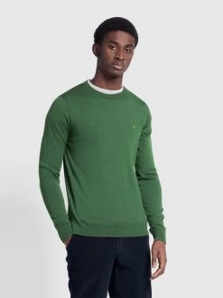 Farah Mullen Merino Wool Crew Neck Jumper In Wreath Green