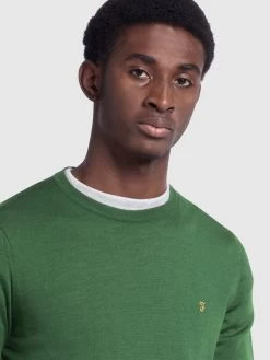 Farah Mullen Merino Wool Crew Neck Jumper In Wreath Green -Farah f4gf4081 314 alt4 100b444a 4b91 41c4 880f 0682440f3dc3
