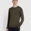 Farah Mullen Slim Fit Merino Wool Crew Neck Jumper In Evergreen -Farah f4gf4081 357 alt1