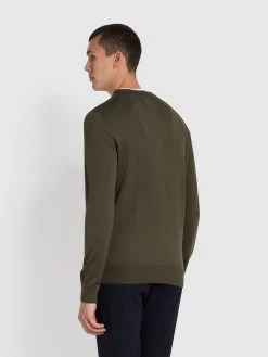 Farah Mullen Slim Fit Merino Wool Crew Neck Jumper In Evergreen -Farah f4gf4081 357 alt2